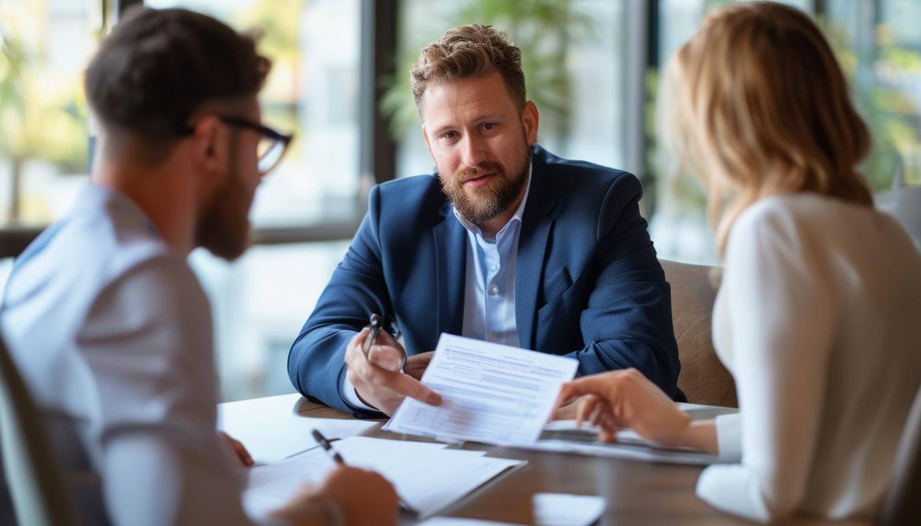 Customer reviewing insurance options with a broker